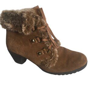 Bass Clove Women's Brown Leather Suede Lace Up Ankle Boots with Faux Fur Sz 9.5M